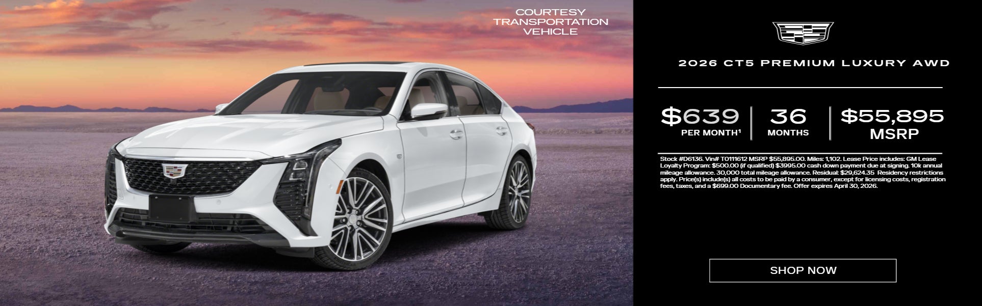 White 2026 CT5 PREMIUM LUXURY on sunset background