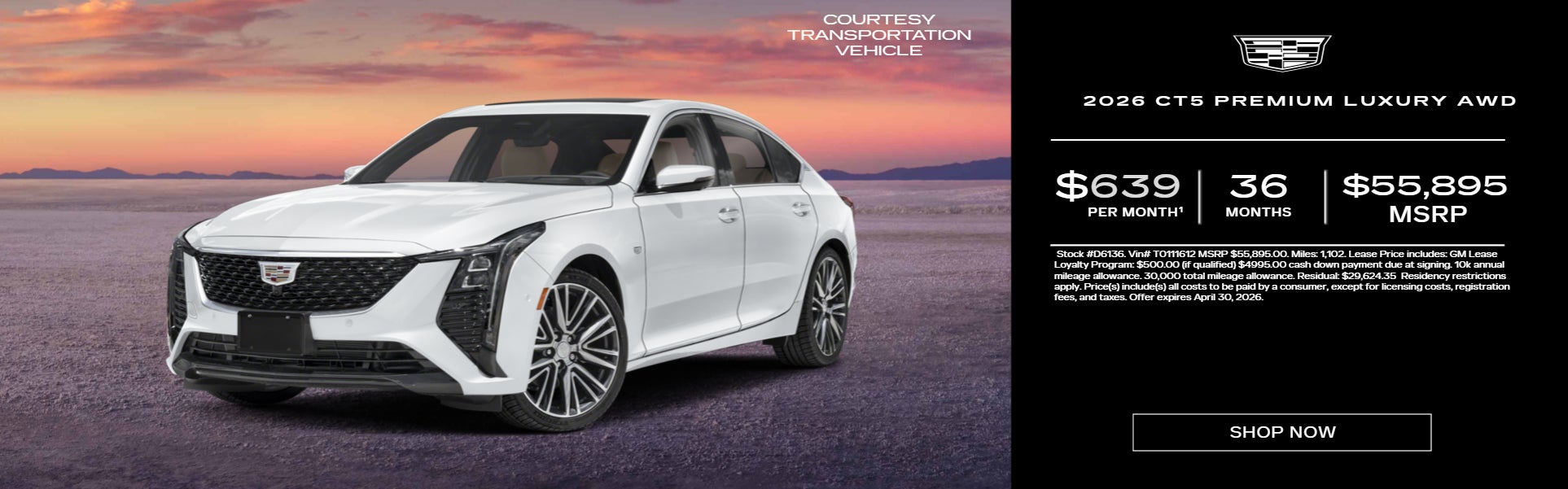 White 2026 CT5 PREMIUM LUXURY on sunset background