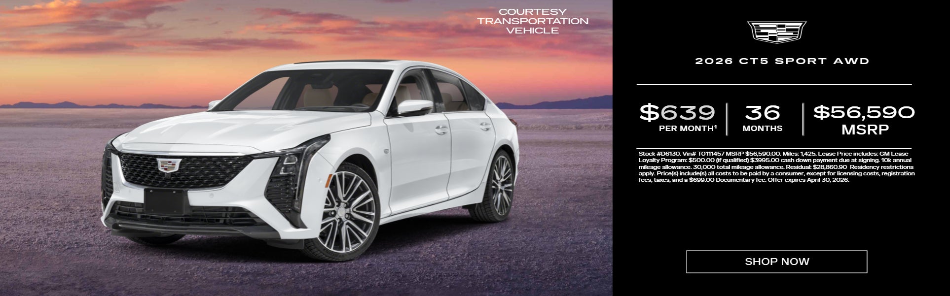 White 2026 CT5 Sport on sunset background