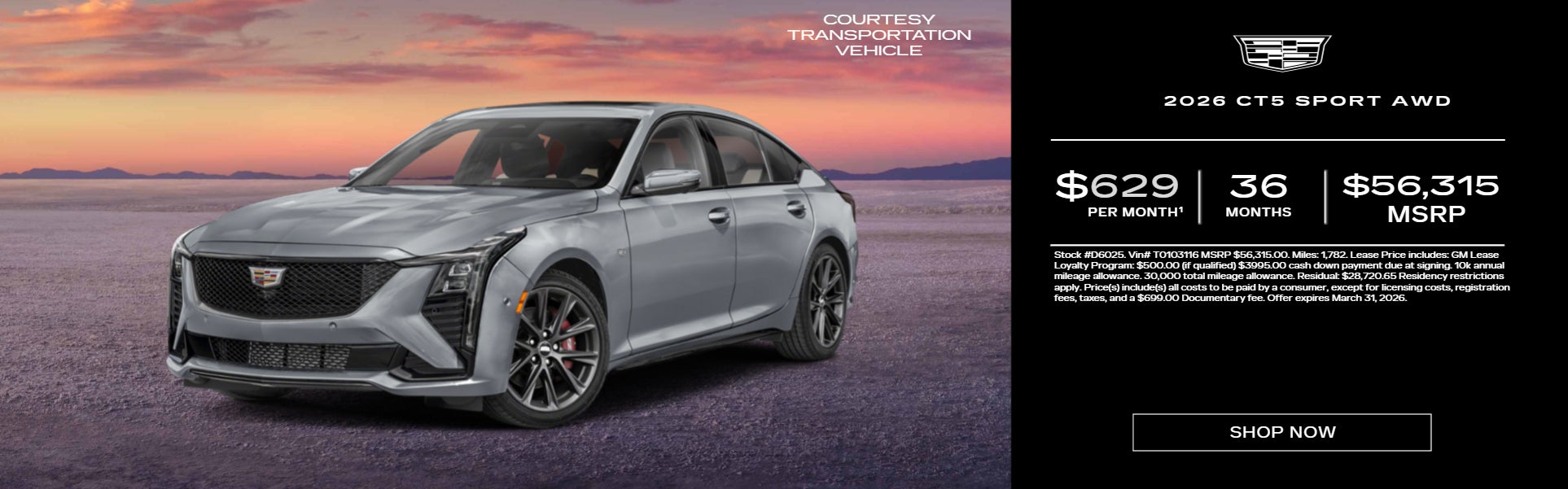 White 2026 CT5 on sunset background