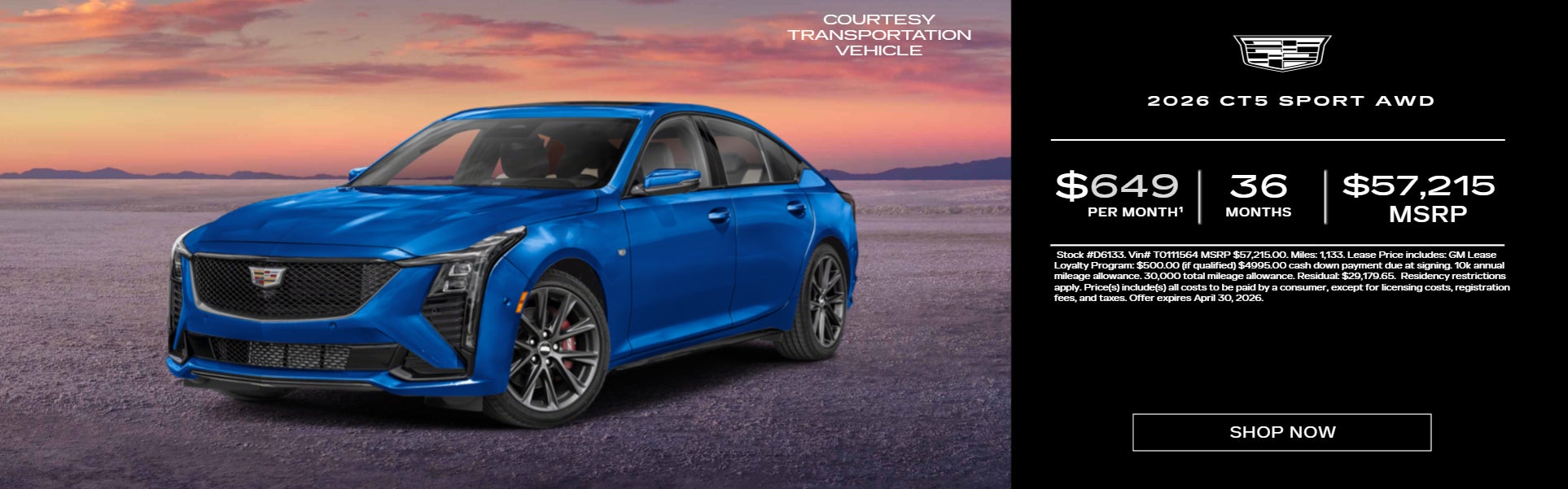 Blue 2026 CT5 Sport on sunset background