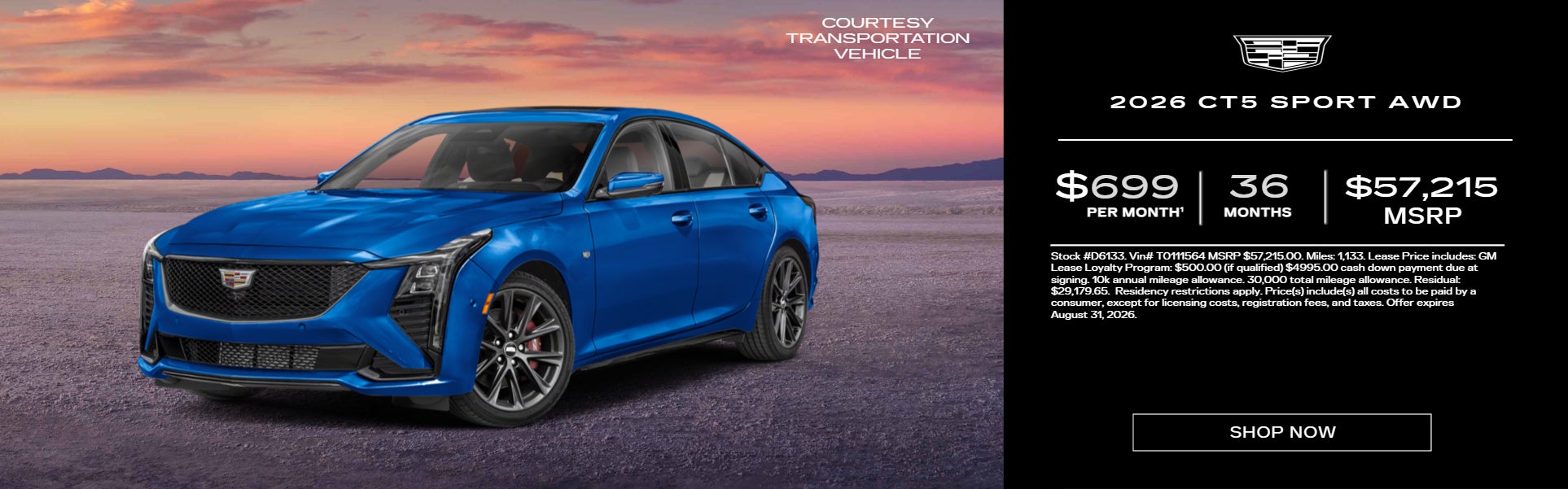 Blue 2026 CT5 Sport on sunset background