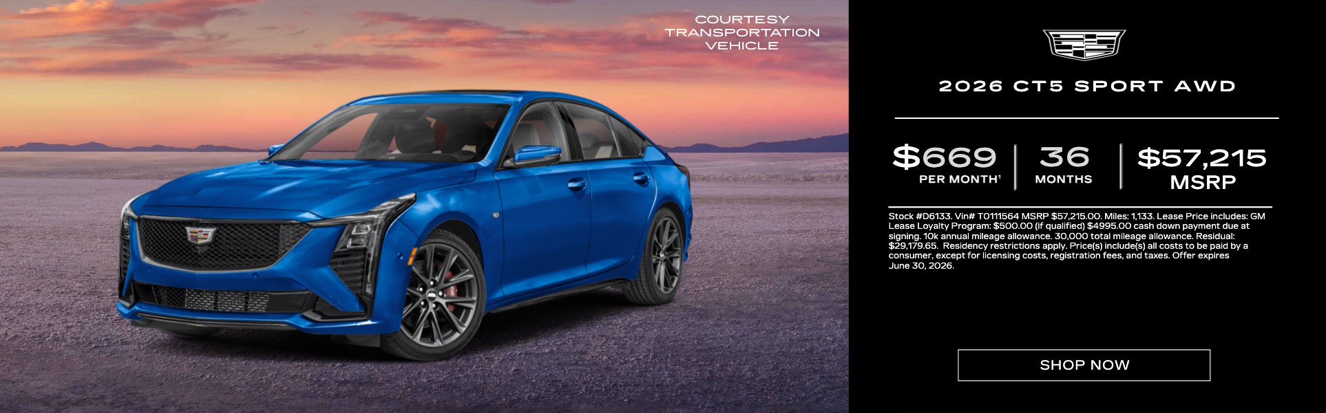 Blue 2026 CT5 Sport on sunset background